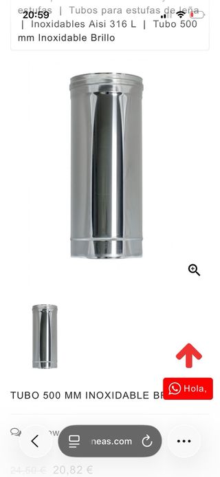 Tubo chimenea 500mm con filtro y codo