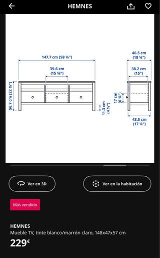 Mueble TV Ikea Hemnes Negro/Madera