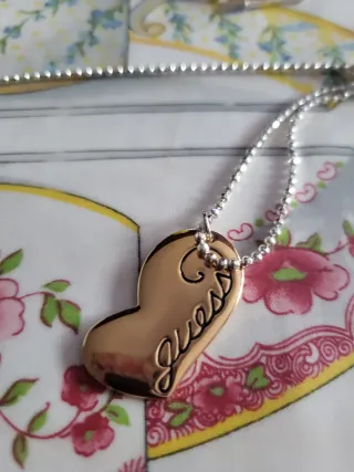 Collar Guess Corazón Baño Oro Plata Ley,y pulsera