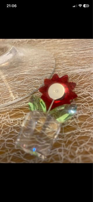 Flor Maceta Cristal Swarovski Roja y Verde