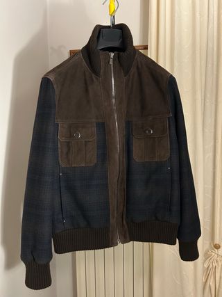 Giubbotto in pelle e tessuto