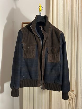 Giubbotto in pelle e tessuto