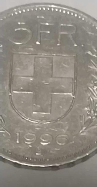 Moneda Suiza 5 Francos 1996
