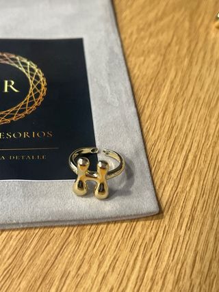 Anillo Letra H Laminado 14K Ajustable