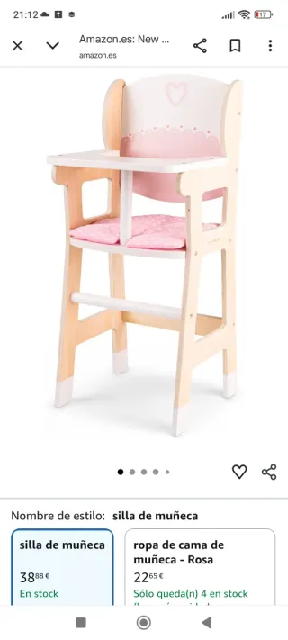 Silla de comer y cuna de madera de juguete