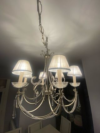 Lámpara araña plata 6 brazos cristal