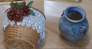 Nº 095.- Jarrón y tiesto decorado con puntilla