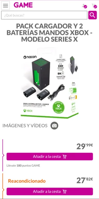 Cargador y Baterías Xbox Series XS Nacon.