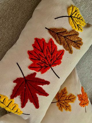 Set 2ud.Fundas Cojín bordados.Hojas Otoño.Algodón