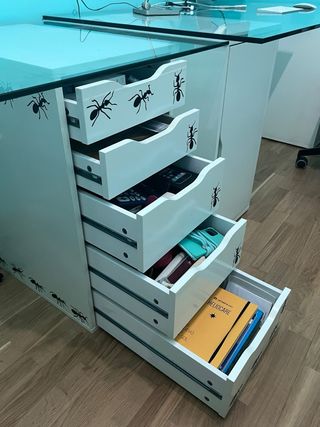 2 Mesas Estudio Cristal con Cajoneras