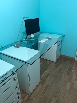 2 Mesas Estudio Cristal con Cajoneras