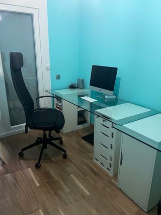 2 Mesas Estudio Cristal con Cajoneras