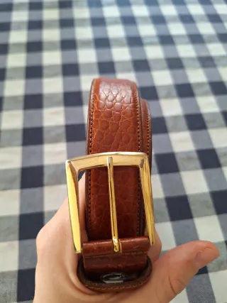 Cintura vintage Courrèges pelle marrone fibbia oro