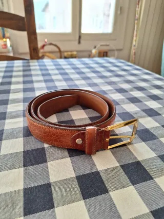 Cintura vintage Courrèges pelle marrone fibbia oro