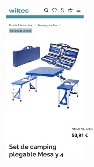 Mesa y 4 Sillas Camping Plegables Azul