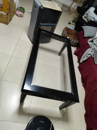 Mesa de centro cristal y madera negra