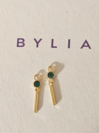 Pendientes Aro Oro con Colgante Verde