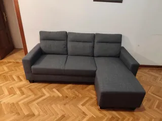 Sofá chaise longue gris tela