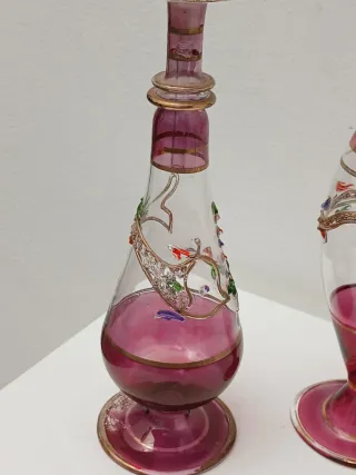 Coppia Vasi Murano Vetro Rosa Trasparente