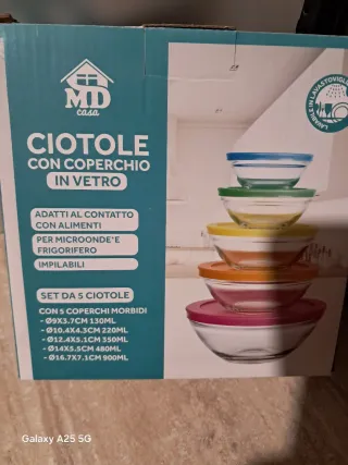 Set 5 Ciotole MD Casa Vetro Coperchio Morbido