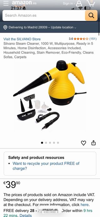 Limpiador a Vapor Silvano 1000W