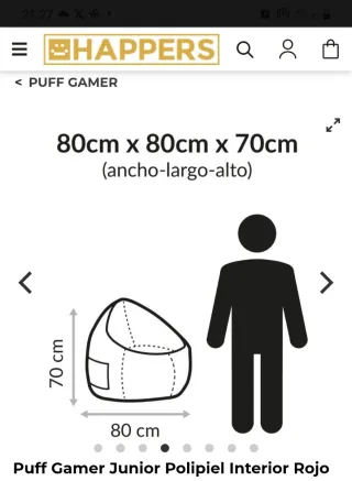 Puf Gamer Junior Polipiel Rojo Negro