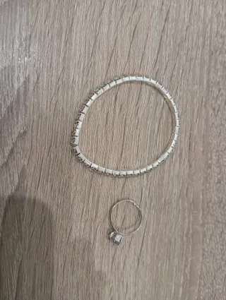 Conjunto de bisutería de Pulsera y Anillo Plateado