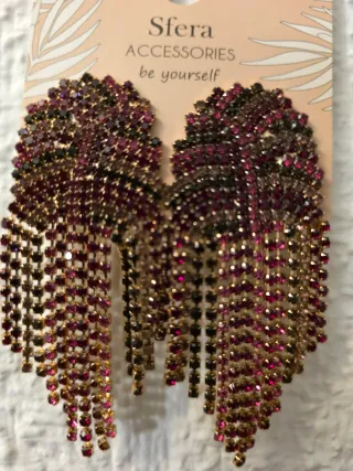 Pendientes Sfera Fucsia Granate Negro Dorado