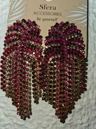 Pendientes Sfera Fucsia Granate Negro Dorado