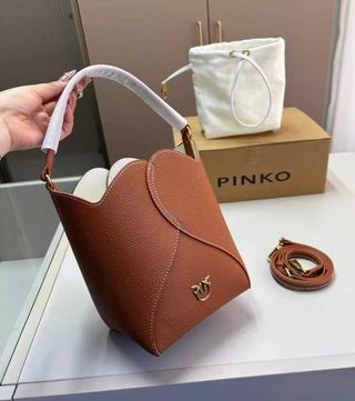 Bolso Pinko Marrón Naranja Tipo Cubo