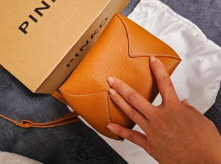 Bolso Pinko Marrón Naranja Tipo Cubo