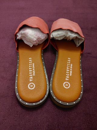 Sandalias Vaquetillas Piel Rosa Talla 38