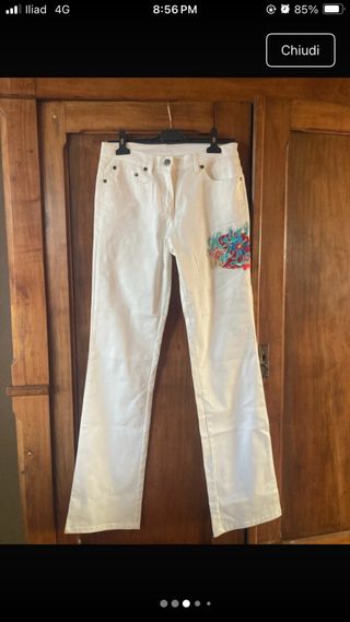 Jeans bianchi con ricamo taglia M