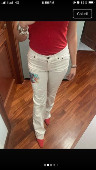 Jeans bianchi con ricamo taglia M