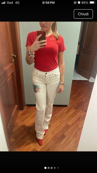 Jeans bianchi con ricamo taglia M