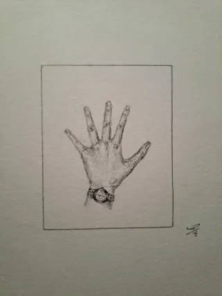 Originale Disegno a matita: mano con orologio