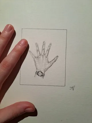 Originale Disegno a matita: mano con orologio