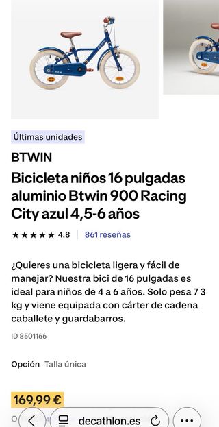 Bicicleta BTWIN ALU 16 Azul