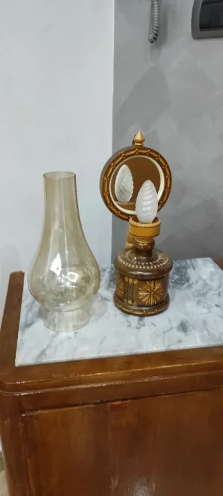 Lampada vintage legno intarsiato