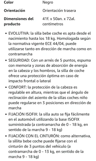 Silla coche Grupo 0-1 a contramarcha