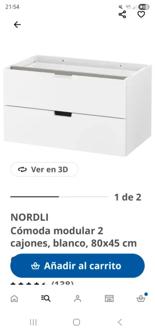 NORDLI Cómoda modular 2 cajones blanca
