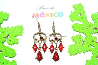 Pendientes vintage color oro y strass rojo, Nuevo