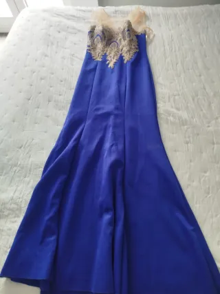 Vestido fiesta azul y dorado talla 38