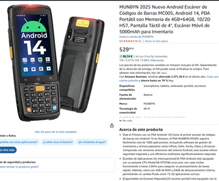 Escáner de Códigos de Barras MUNBYN MC005 Android