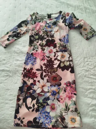 Vestido fiesta rosa estampado floral T.36-38