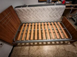 Cama individual madera y tela Colchón incluido