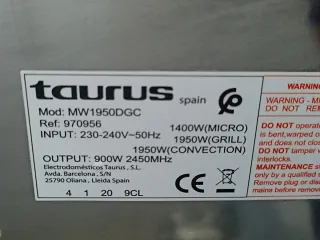 Horno Microondas grill Taurus MW1950DGC