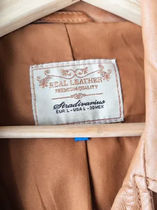 Cazadora cuero mujer beige/marrón