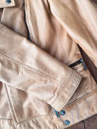 Cazadora cuero mujer beige/marrón