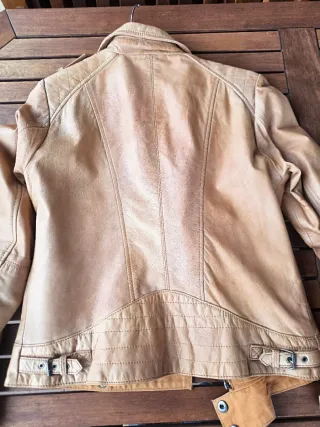 Cazadora cuero mujer beige/marrón
